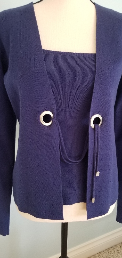 Armani 2 piece deep blue blouse and cardigan